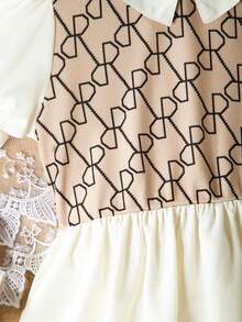 SHEIN Áo sơ mi tay bồng ngắn cho bé gái tuổi teen có cổ Peter Pan và họa tiết in hình học - Nhiều màu - Xem 4