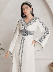 Al Najma Women's V-Neck Asymmetrical Flared Sleeves Dress  Dresses - Apricot - View 8