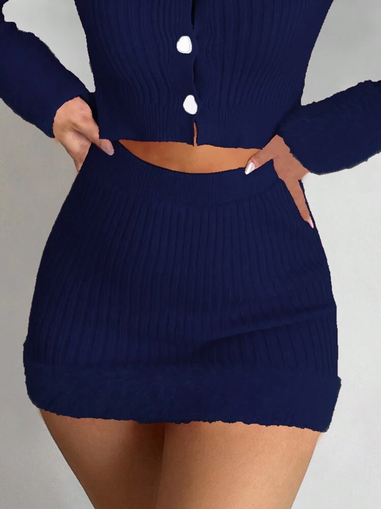 VaVaBold Falda De Punto Acanalado Con Borde Inferior - azul real - Ver 4