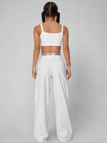 SHEIN EZwear 女士纯色多口袋宽腿宽松休闲工装裤 - 灰色 - 查看 2