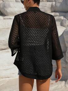 SHEIN LUNE Women'S Regular Mesh Sheer Jacket - Black - View 2
