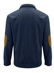Men's Spring Autumn Long Sleeve Casual Colorblock Applique Polo Shirt - Navy Blue - View 2