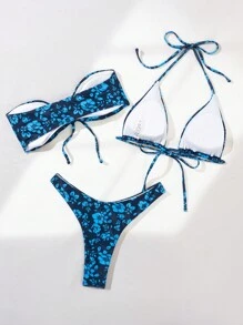 SHEIN Swim Summer Beach Ensemble de bikini à bretelles imprimé floral pour femme