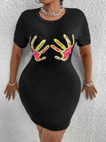 Maweii Women's Plus Size Bodycon Dress With Thermal Imaging Finger Print Design