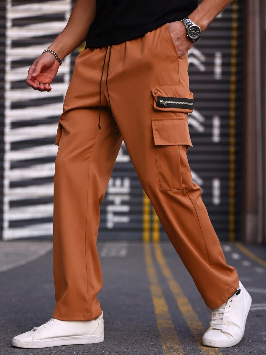 Manfinity Homme Men's Cargo Straight Leg Casual Pants - Red Orange - View 1