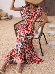 Breezaya 花朵印花腰部收腰连衣裙 长款度假海滩装 女款 - 彩色 - 查看 3