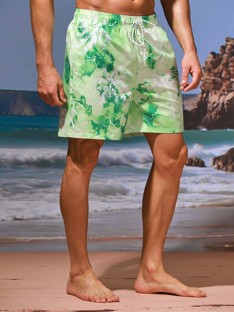 Men's Tropical Printed Drawstring Waist Beach Shorts