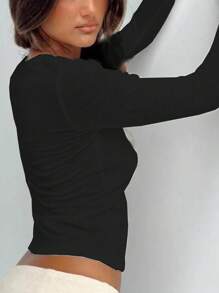 INAWLY Women's Solid Color Front Button T-Shirt Fall Cloth For Women