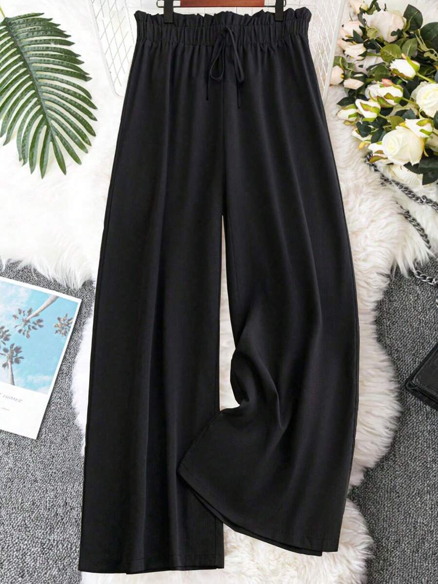 SHEIN LUNE Của phụ nữ Màu thuần Nút eo Quần - màu đen - Xem 1