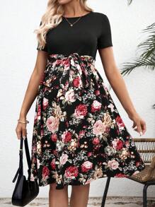 SHEIN Maternity Floral Print Short Sleeve A-Line Dress