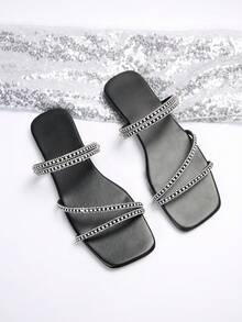 Dép lê đế bằng đính pha lê thời trang nữ, đa năng cho đi biển, hẹn hò, dạo phố, dự tiệc, đi làm. - màu đen - Xem 7