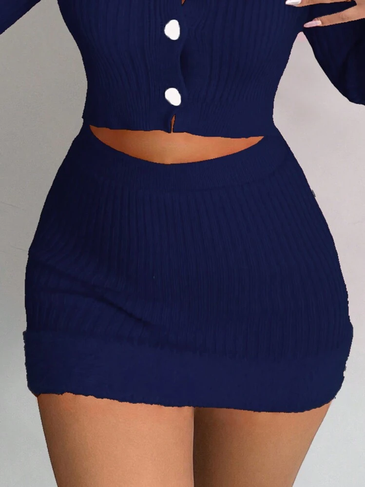 VaVaBold Falda De Punto Acanalado Con Borde Inferior - azul real - Ver 5