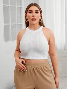 SHEIN Essnce Women'S Plus Size Rib-Knit Solid Color 2pcs/Set - White - View 4