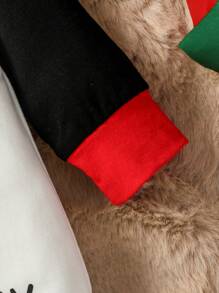 2024 New Year Baby Girl Jumpsuit Age 1 New Year Printed Round Neck Contrast Color Block Sleeve Long Leg Jumpsuit Simple Casual Fashionable Cool Autumn/Winter - Multicolor - View 4