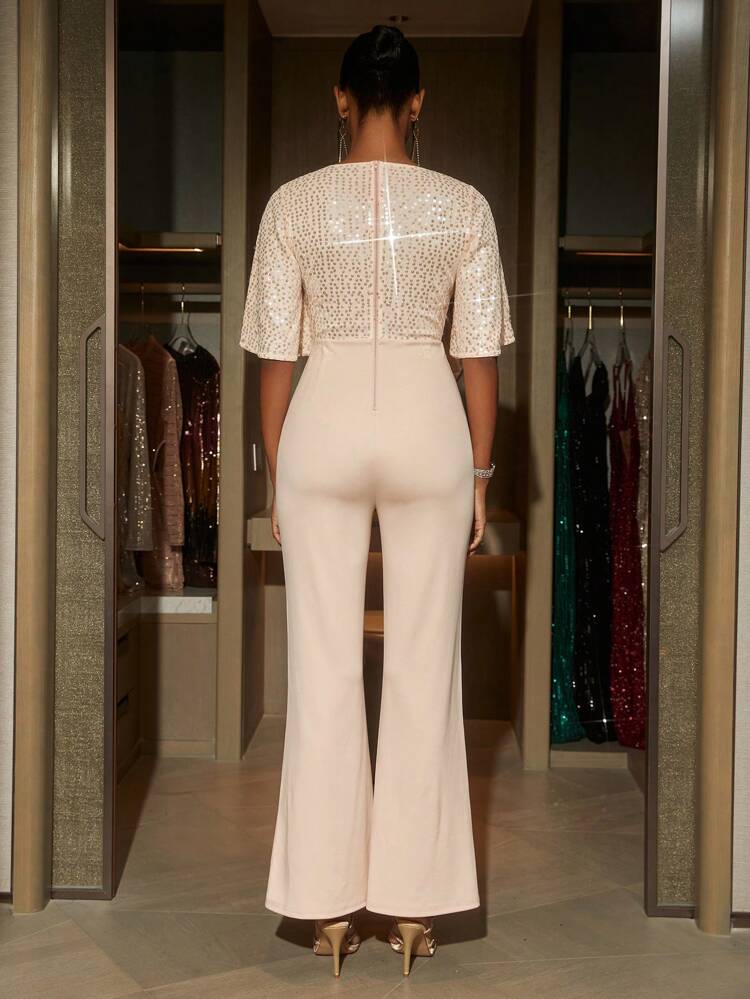 Women's Sparkly Sequin Patchwork Flared Jumpsuit