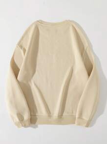 SHEIN EZwear 女士猫咪印花落肩卫衣，适合毕业季、返校季、教师节等场合，秋季返校套头衫 - 墨綠色 - 查看 2