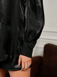 SHEIN Frenchy 黑色襯衫帶子打結款 - 黑色 - 查看 5