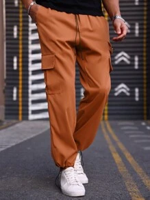 Manfinity Homme Men's Cargo Straight Leg Casual Pants - Red Orange - View 7