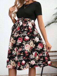 SHEIN Maternity Floral Print Short Sleeve A-Line Dress