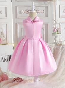 Vestido Rosado De Jacquard Para Niña Con Estrellas, Cuello De Lazo, Estilo De Princesa, Ideal Para Fiesta De Cumpleaños/fiesta/boda/festival/actuaciones