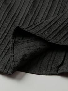 SHEIN Clasi Plus Notched Neck Batwing Sleeve Blouse - Black - View 7