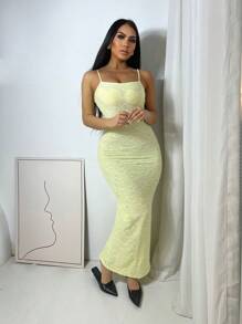 Zolique Women's Sexy Solid Color Spaghetti Strap Bodycon Dress - Green - View 7