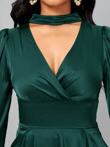 SHEIN Lady Women'S Keyhole Neckline Long Sleeve Blouse - Dark Green - View 3