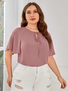 SHEIN Clasi Của phụ nữ Kích thước lớn Màu thuần Nút Vòng cổ Tay Raglan Áo sơ mi - Bụi hồng - Xem 3