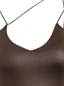 Flirla Váy dây đeo bất đối xứng cỡ lớn dành cho nữ - màu nâu - Xem 4