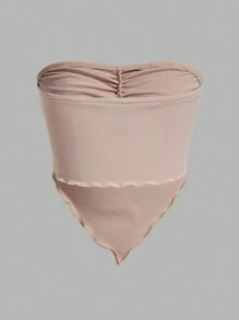 Sweetra Conjunto de 4 piezas con parte superior tipo bandeau con detalle de pliegues y bajo asimétrico, estilo Y2K