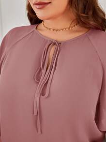 SHEIN Clasi Của phụ nữ Kích thước lớn Màu thuần Nút Vòng cổ Tay Raglan Áo sơ mi - Bụi hồng - Xem 6