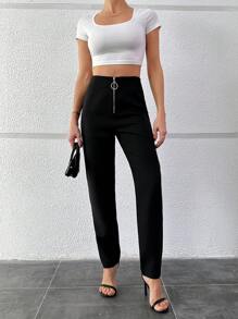 RueChic Zipper Detailed Pants - Black - View 5