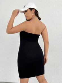 SHEIN EZwear Dress Ukuran Plus Backless Plain Seksi - Hitam - View 2