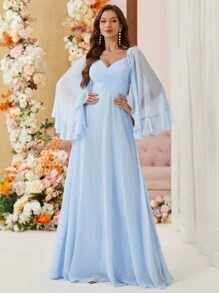 SHEIN Belle Adult Bridesmaid Dress With Layered Ruffle Trim, Ruched Bust And Umbrella Dress Design - Baby Blue - View 4