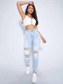 Ripped Skinny Jeans Y2k - Light Wash - View 4