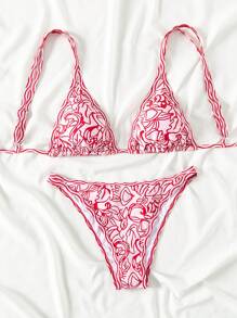 Swim Mod Summer Beach Women's Full Print V-Neck Bikini Set - Multicolor - View 5