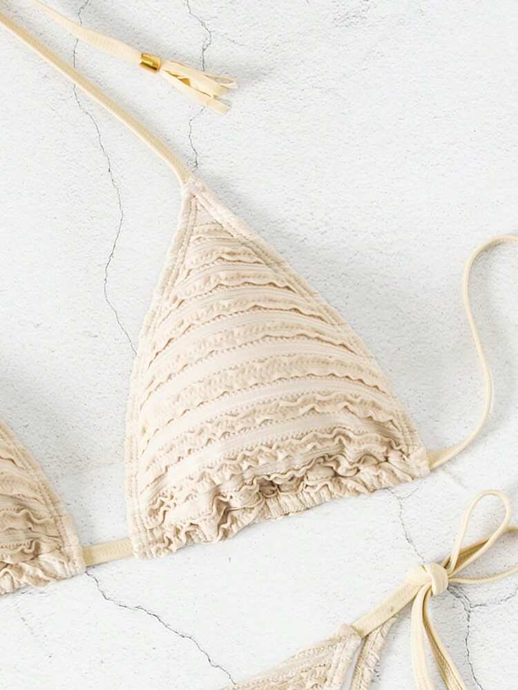 Solid Color Textured Swimwear Set For Women Summer