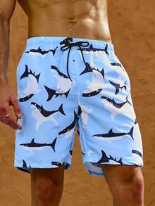 Manfinity Men's Shark Printed Beach Shorts - Blue - View 4
