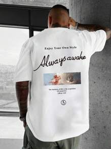 Men's Angel Printed Drop Shoulder T-Shirt - White - View 1