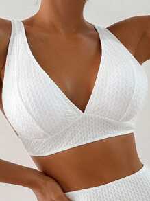 SHEIN Swim Summer Beach Solid Colored Textured Bikini Set - White - View 6