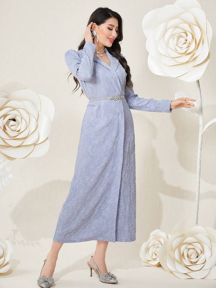 Women's Puff Sleeve Jacquard Shirt Dress Long Evening Dresses