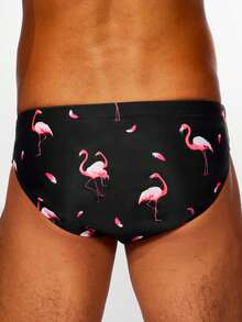 Manfinity 男士火烈鳥印花三角泳褲 - 黑色 - 查看 2