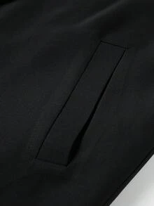 Chất rắn Cổ bẻ Blazer dài - màu đen - Xem 4