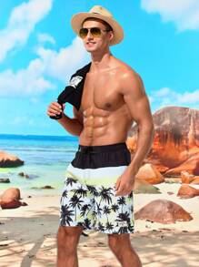 Manfinity Pantalones Cortos De Playa Con Estampado De Palmeras Para Hombres