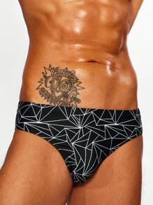 Manfinity Men's Beach Vacation Geometric Pattern Triangle Swim Brief - Black - View 3