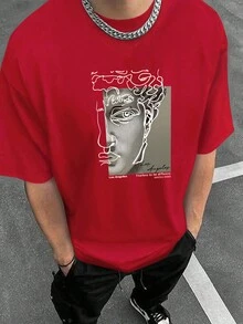 Manfinity EMRG Nam Điêu khắc In Ngắn tay Áo thun - Đỏ - Xem 2