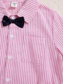 Toddler Boys' Bow Tie Striped Shirt And Suspender Pants Set