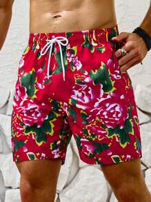 Manfinity 男士傳統風款束口沙灘短褲 - 紅色 - 查看 1