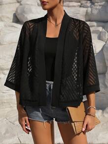 SHEIN LUNE Women'S Regular Mesh Sheer Jacket - Black - View 1