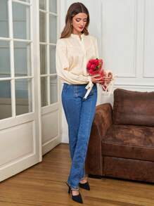 SHEIN Frenchy 女士3d扭結袖口襯衫 - 杏色 - 查看 7